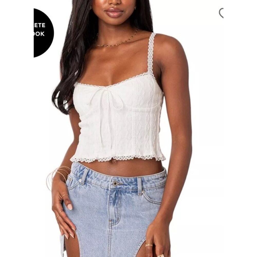 Edikted Lacey Knit Tank Top White S